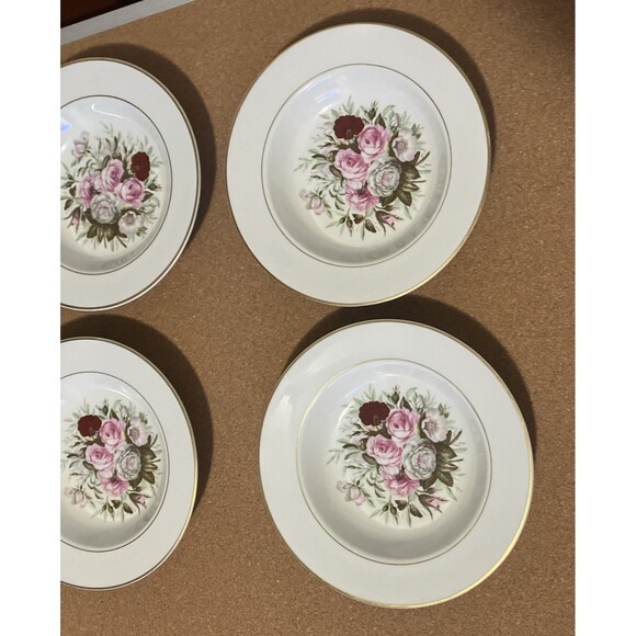 VNTG Royal Jackson Lady Lee Set 4 Rimmed shallow roses Soup Bowls - Picture 5 of 16